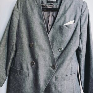 Vintage Gray Pinstripe Double Breasted Blazer | Size 8P